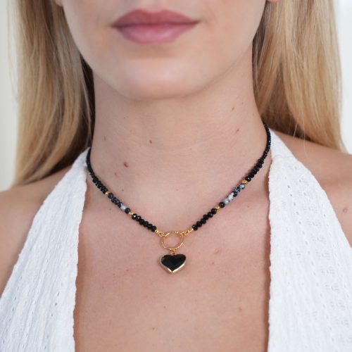 שרשרת אבן לב - שחור אוניקס