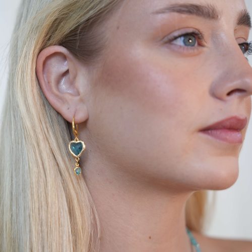 עגילי לב - טורקיז