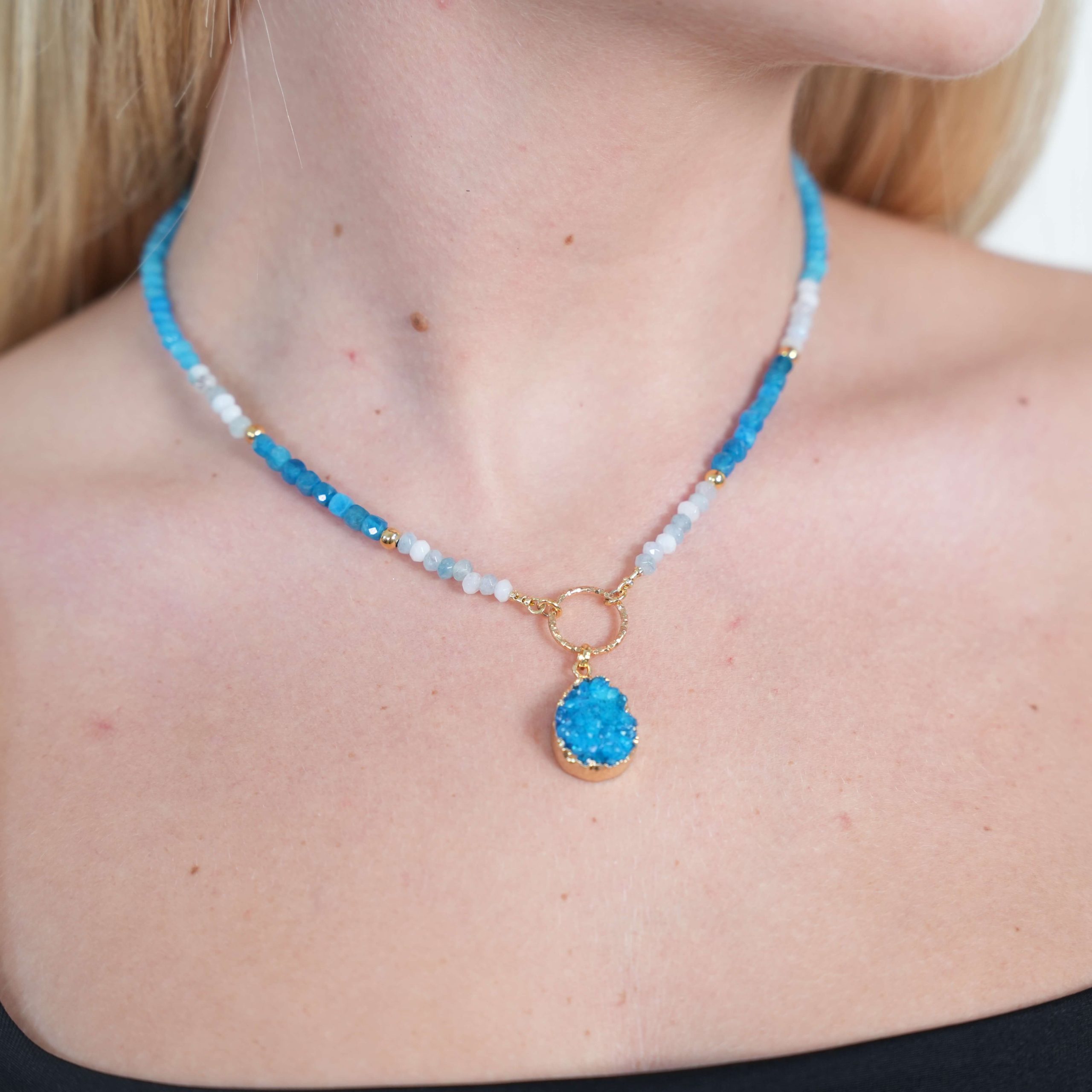 שרשרת אבן דרוסי - טורקיז כהה אפטייט