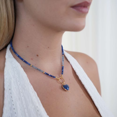 שרשרת אבן לב - כחול לאפיס
