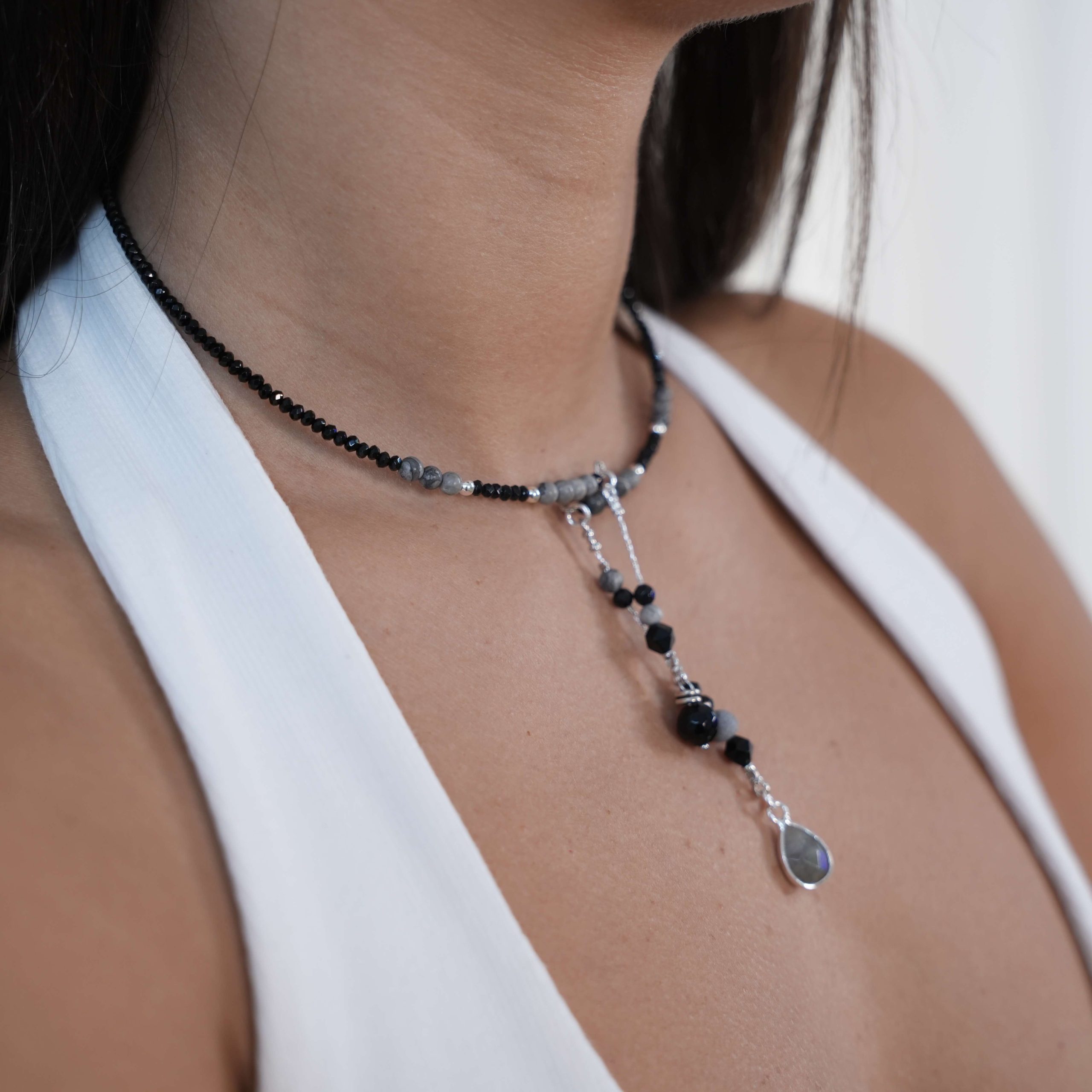 שרשרת חישוק שובלים - שחור טורמלין