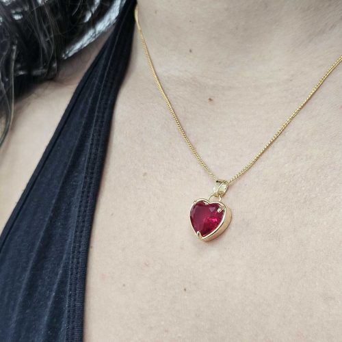 תליון לב קריסטלי - אדום